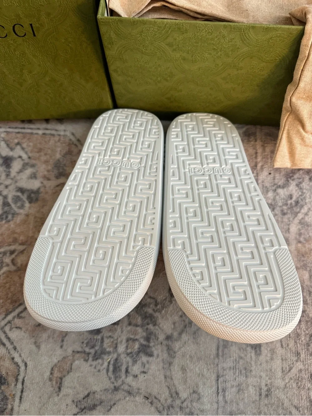 Gucci White Slides with Red and Green Signature Stripe
